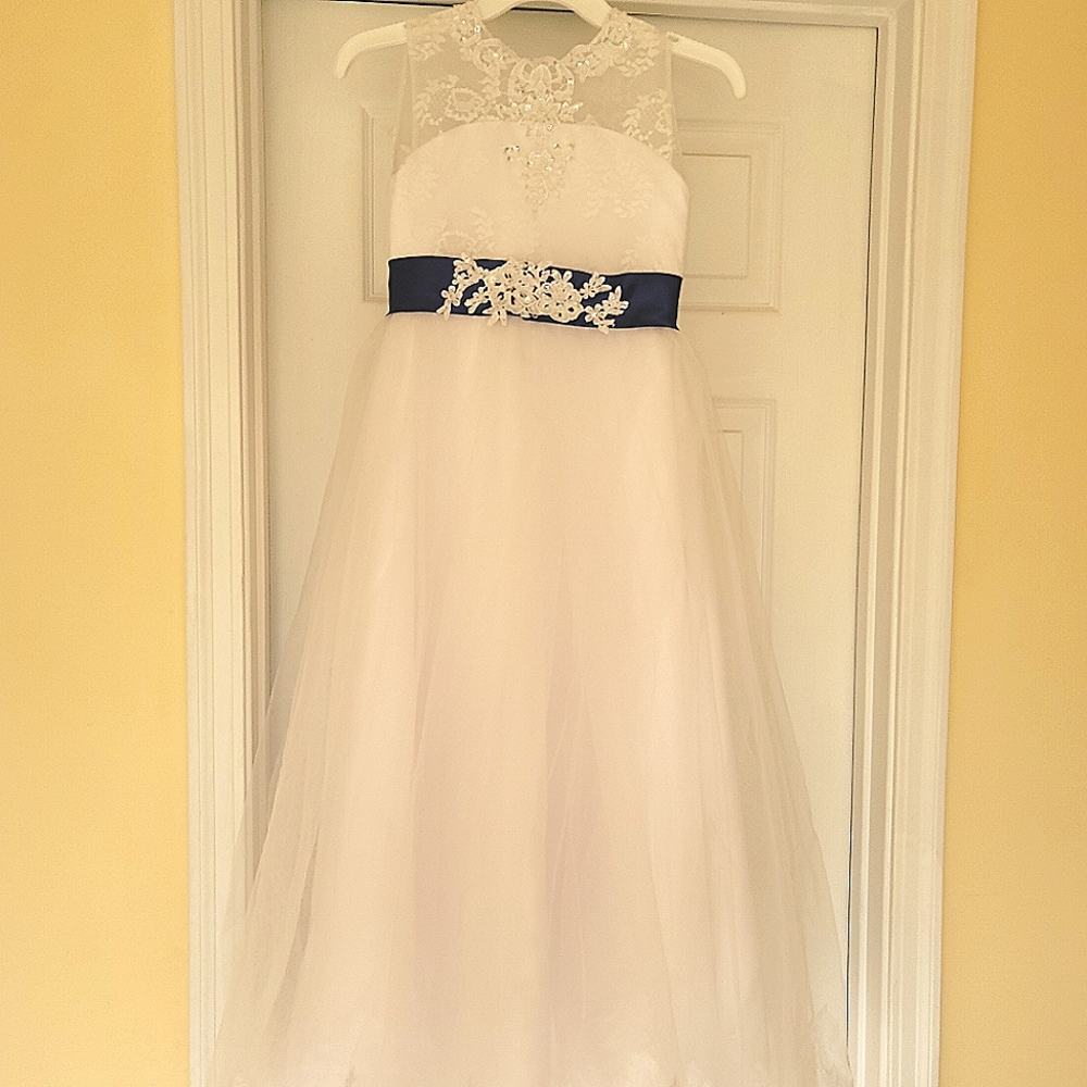 White/Blue Girls Formal Dress